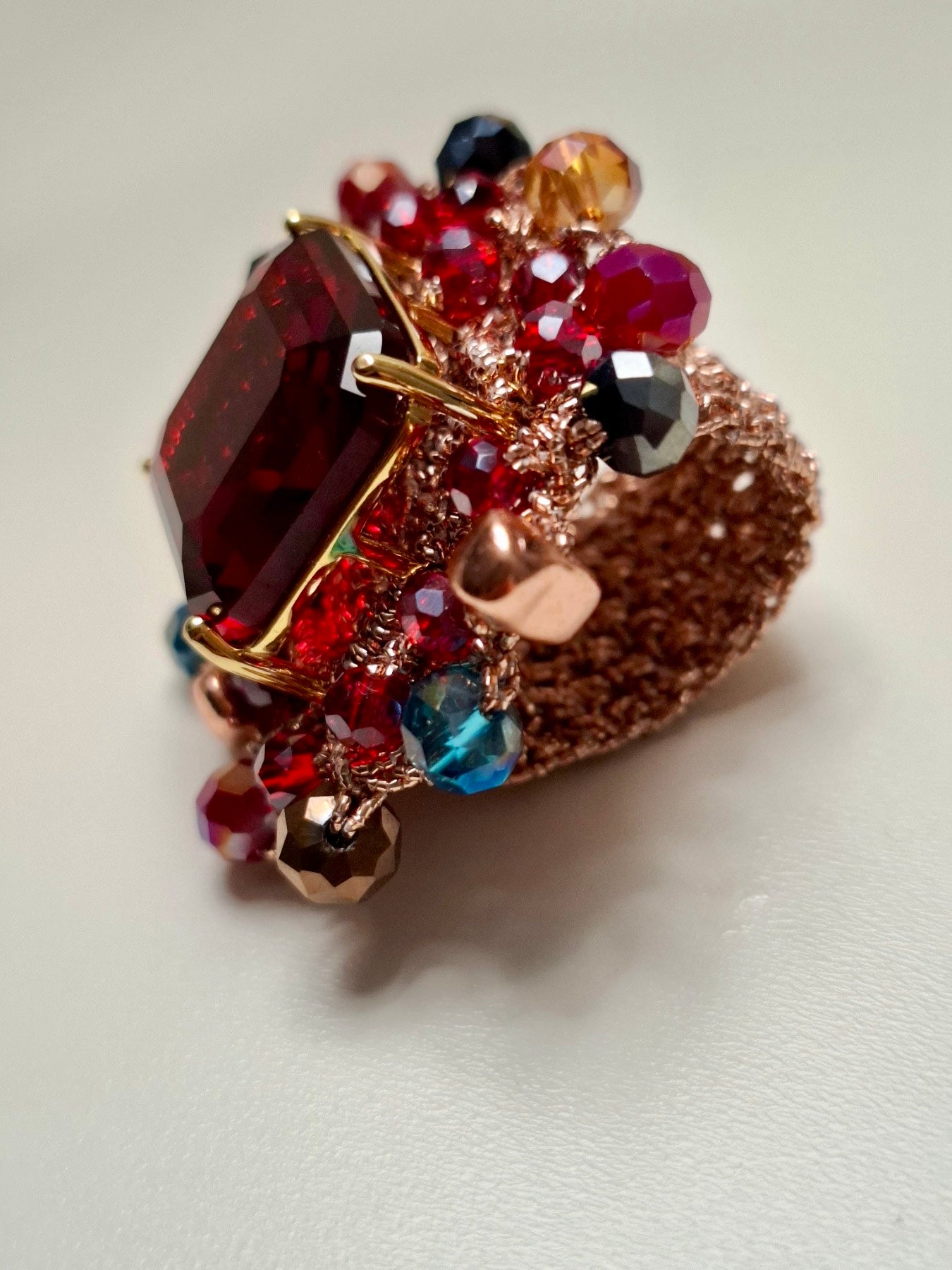Red Crystal Statement Ring – Made to Order