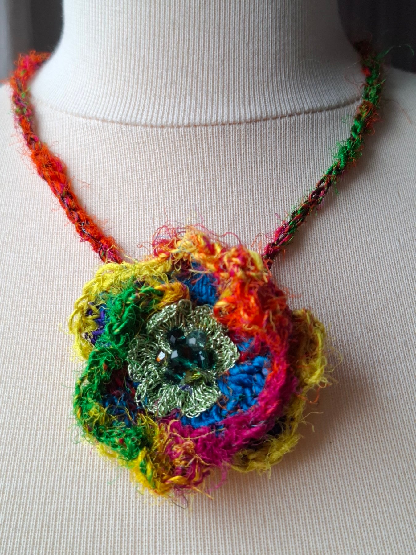 Rainbow Bloom Choker – Handmade Indian Silk Statement Necklace
