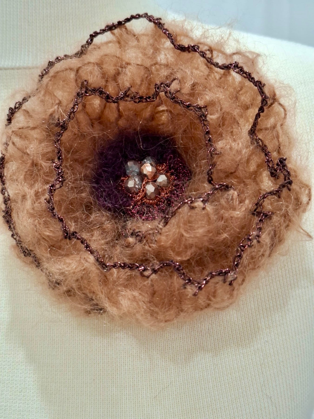 Elegant Bloom – Mohair & Crystal Pin
