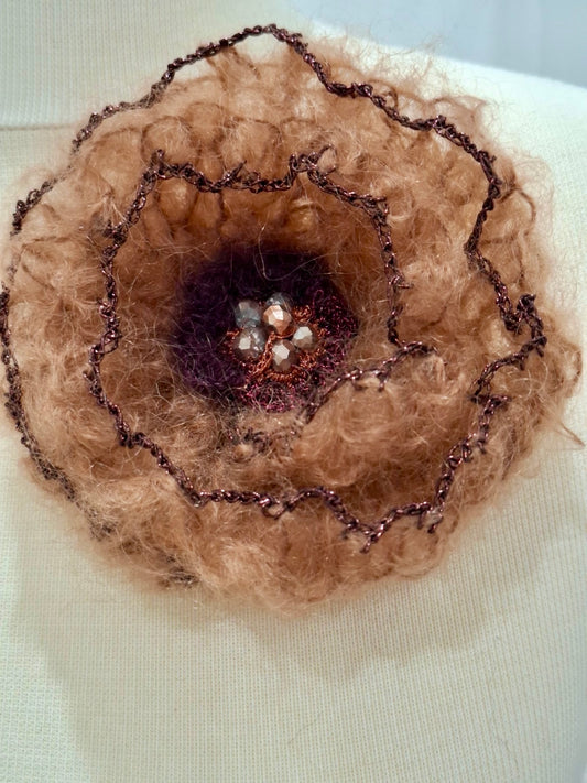 Elegant Bloom – Mohair & Crystal Pin