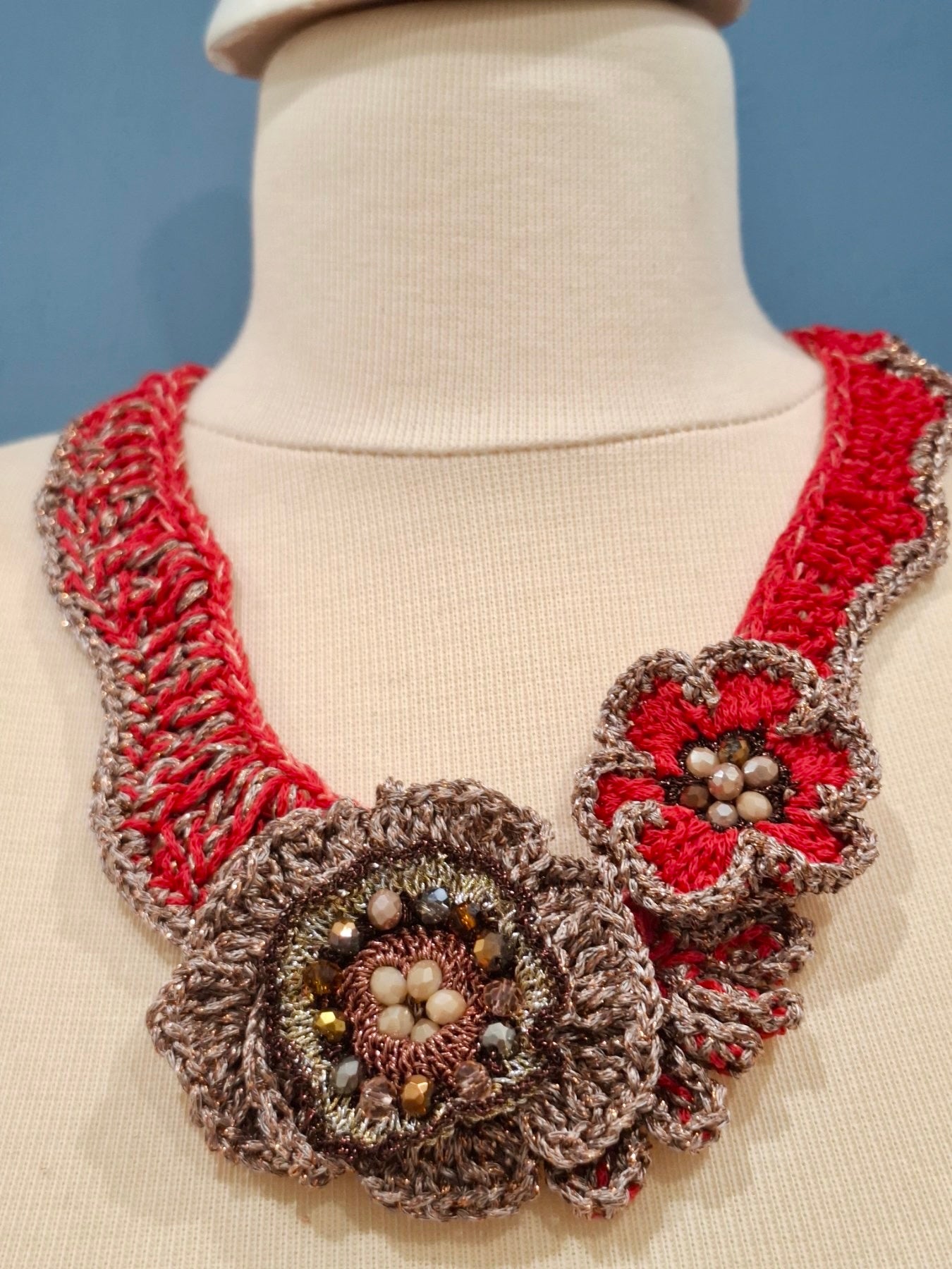 Coral Baroque Bloom – Handmade Statement Necklace with Missoni Silk