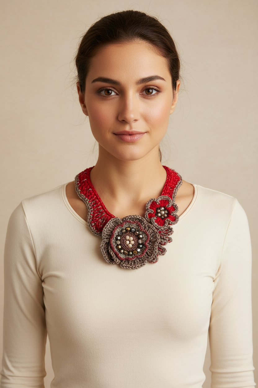 Coral Baroque Bloom – Handmade Statement Necklace with Missoni Silk