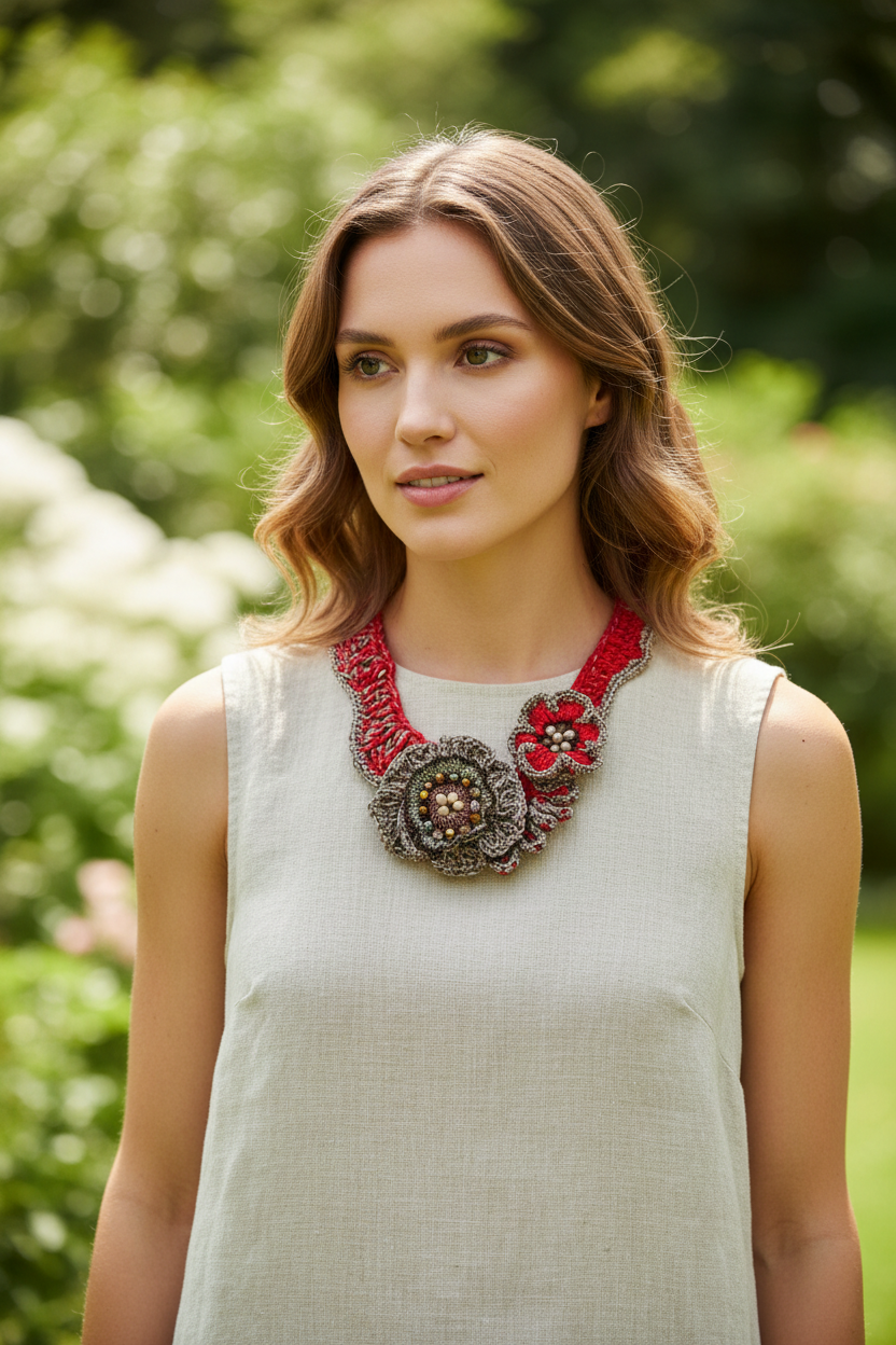 Coral Baroque Bloom – Handmade Statement Necklace with Missoni Silk