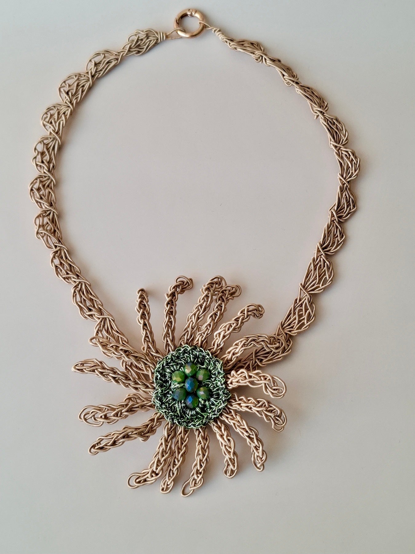 Emerald Sun Set – Handmade Knitted Necklace and Ring