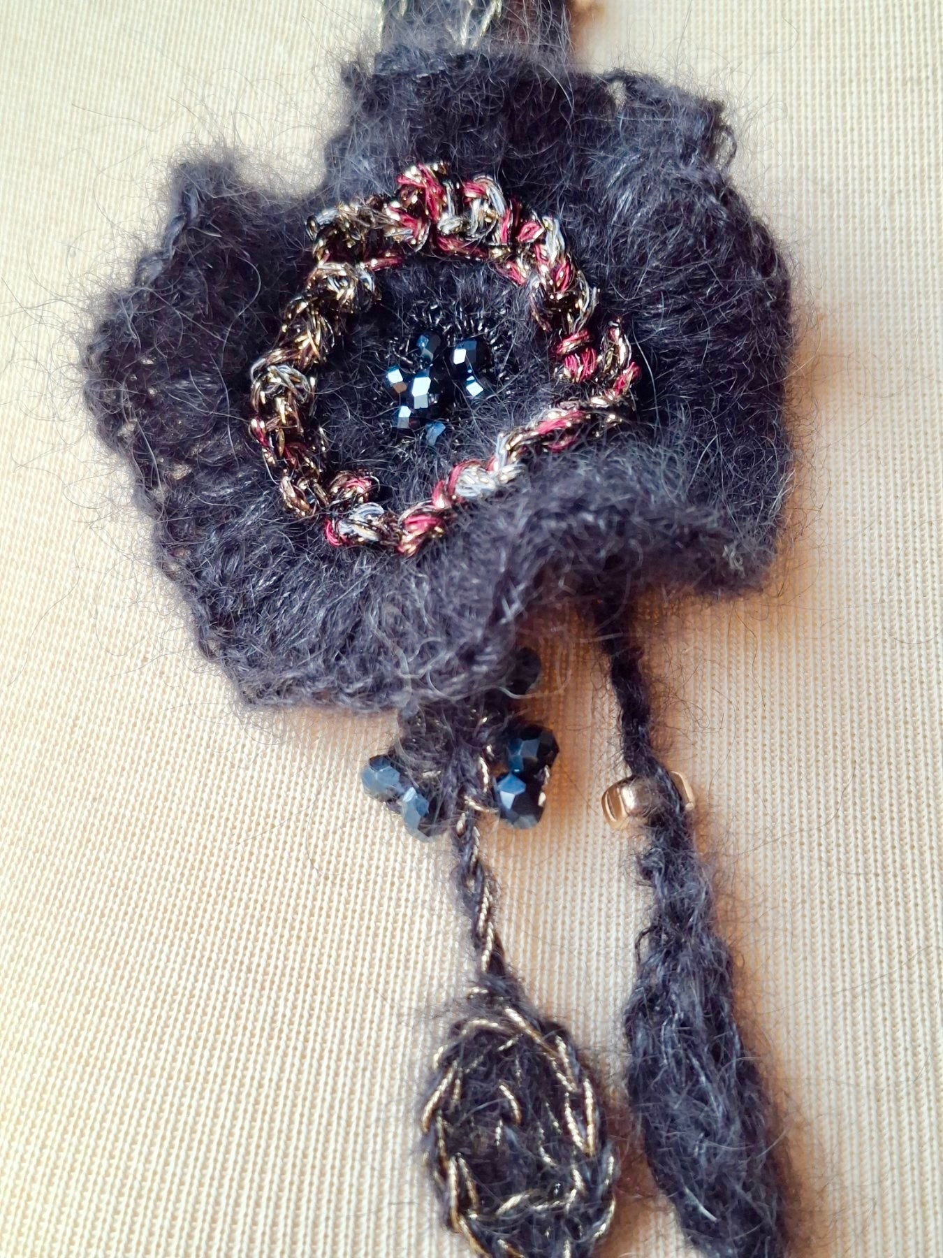 Silk Mohair Multi-Layer Necklace – Black with Gold & Red Accents