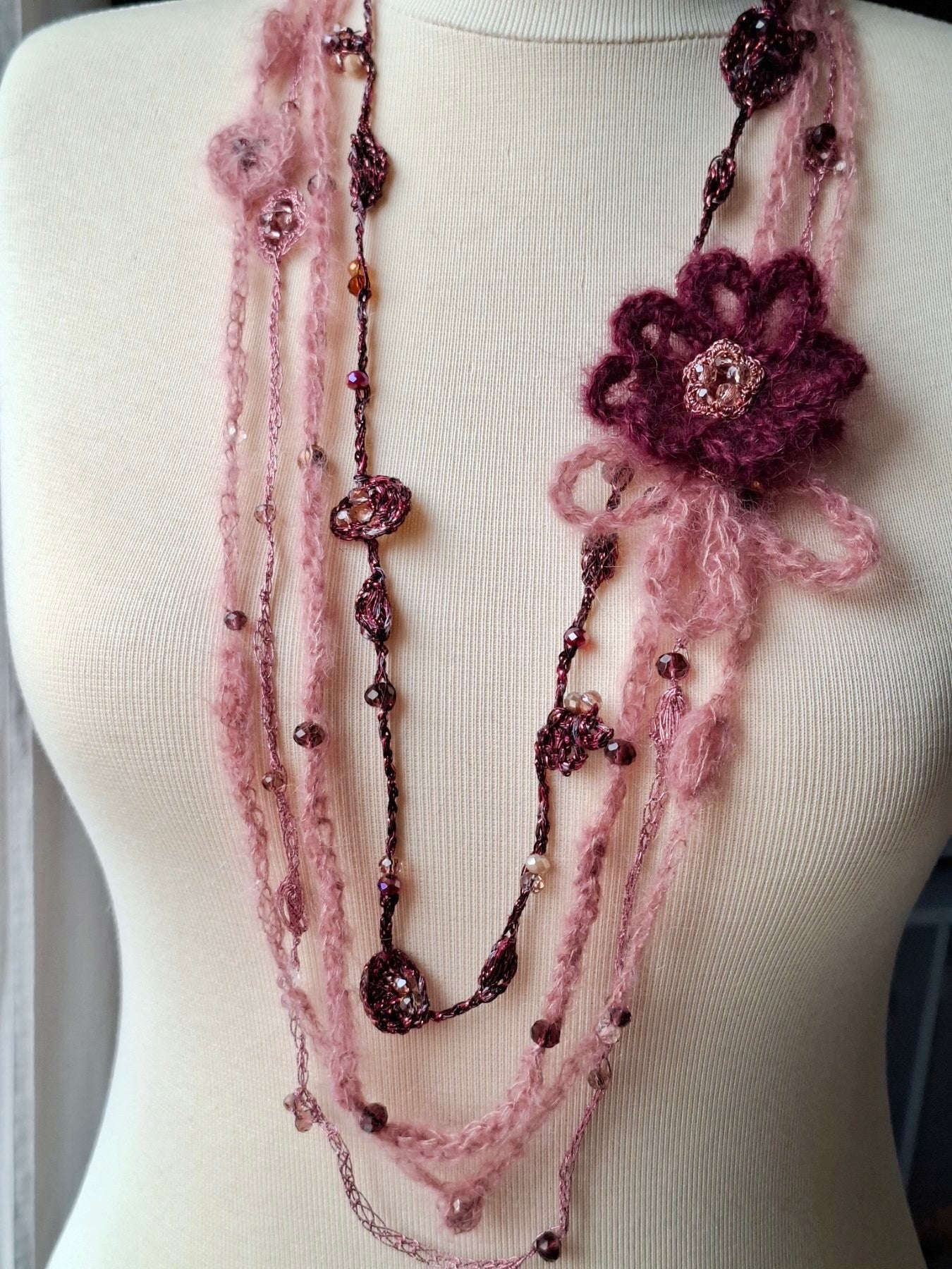 Rosy Silk Mohair Multi-Layer Necklace