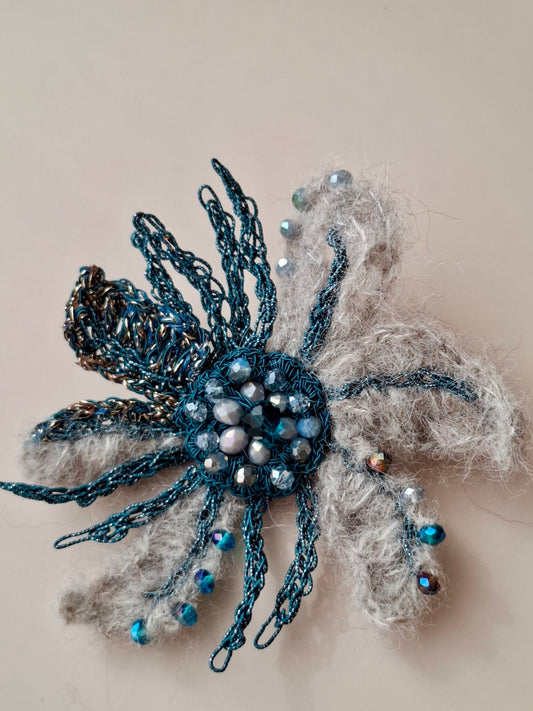 Structured Mohair & Crystal Brooch