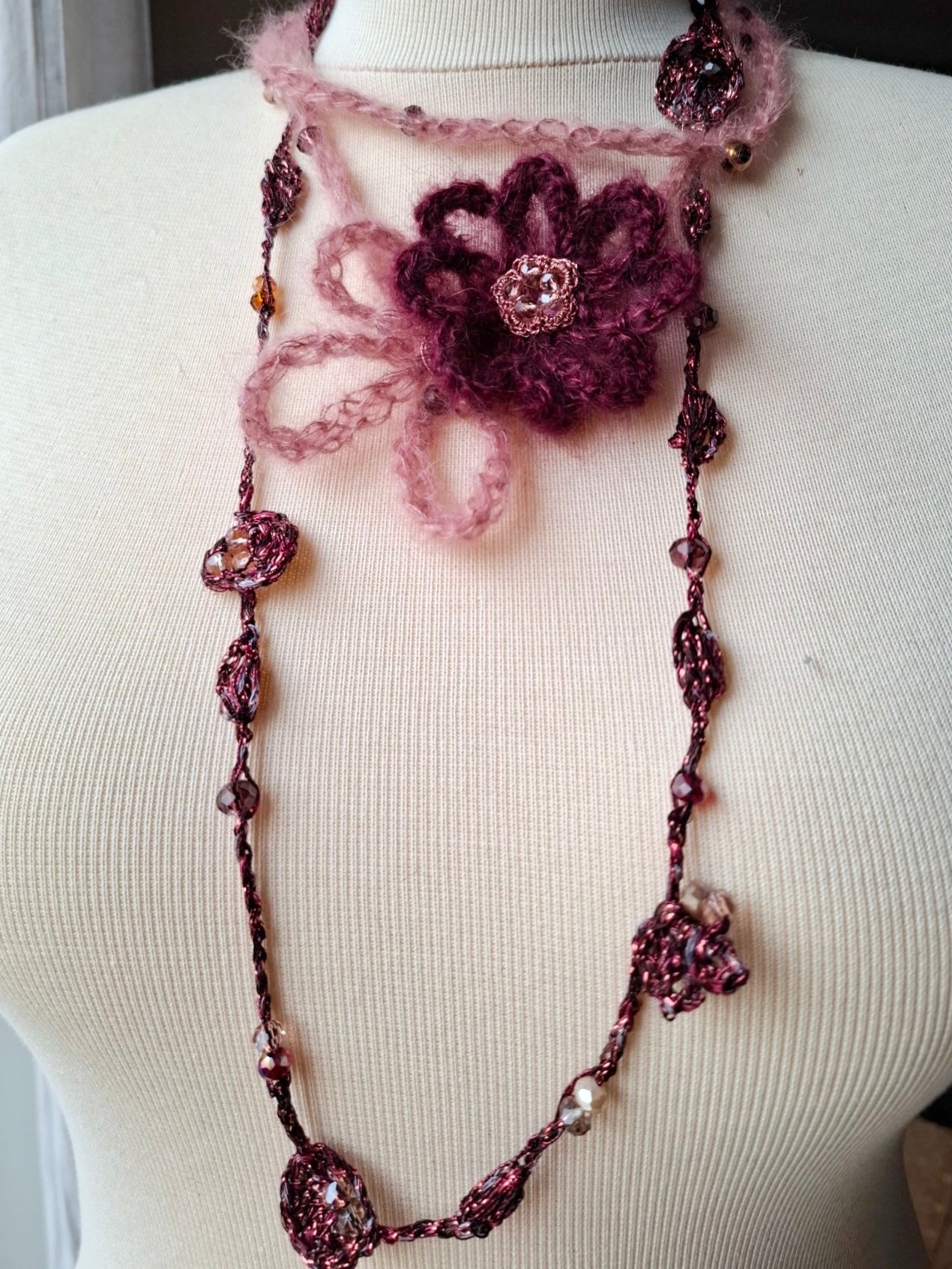 Rosy Silk Mohair Multi-Layer Necklace