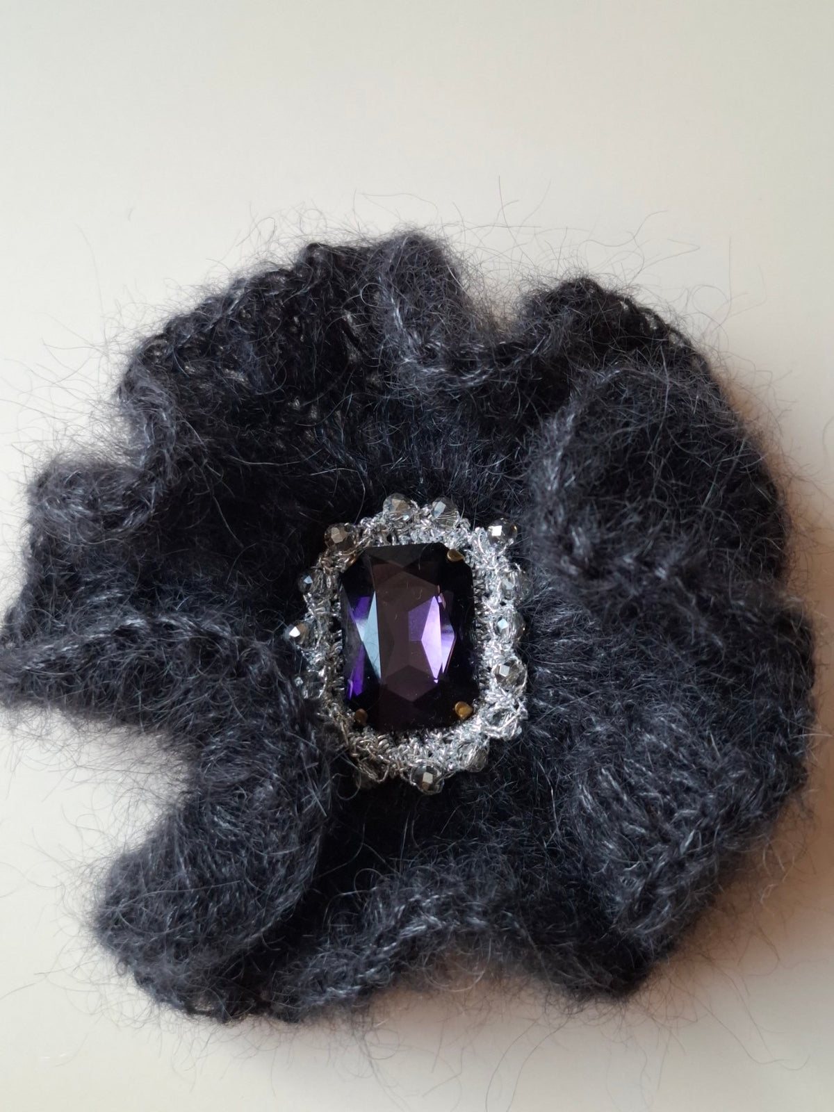 Handmade Mohair Brooch with Crystal