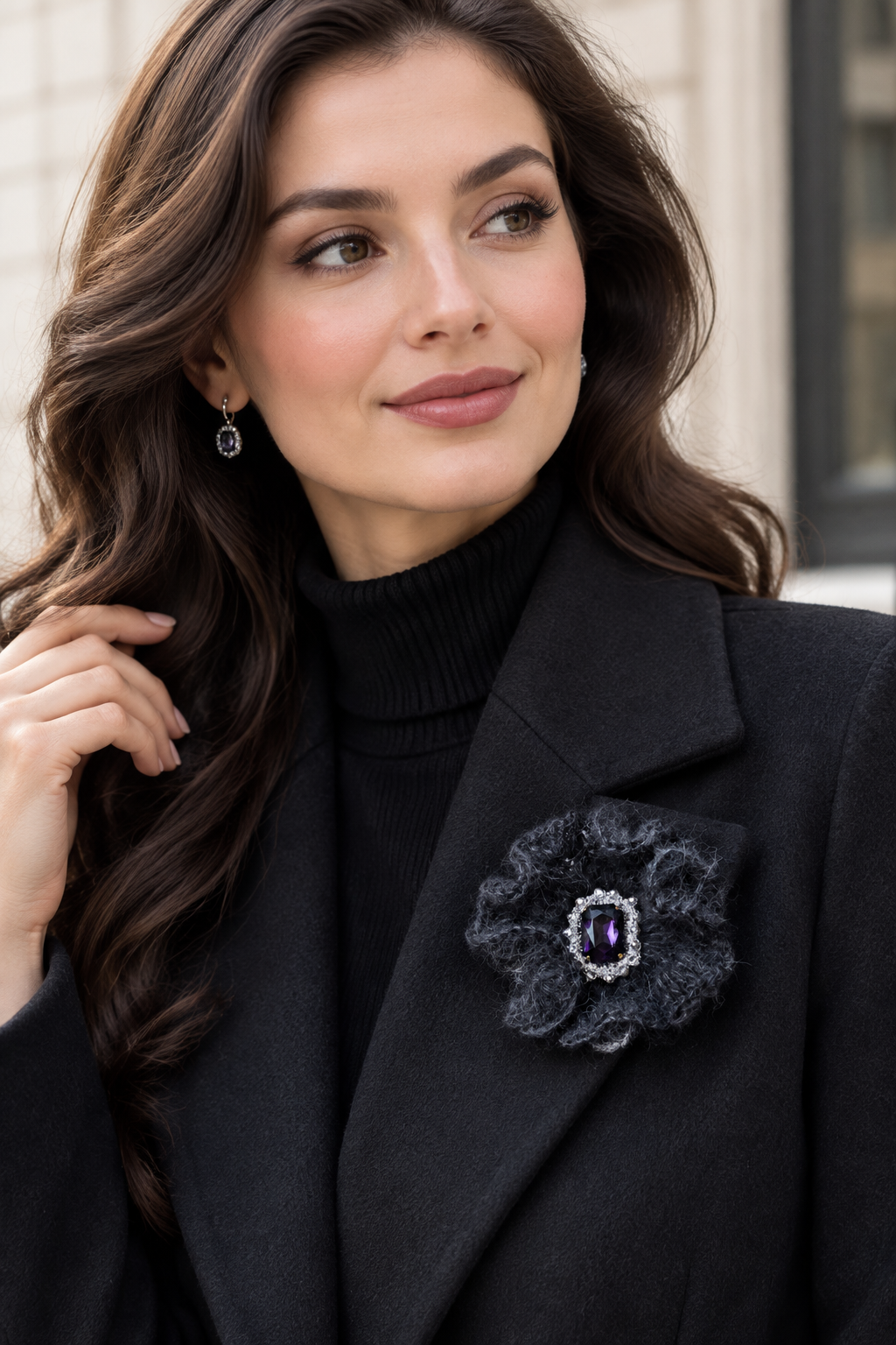 Handmade Mohair Brooch with Crystal