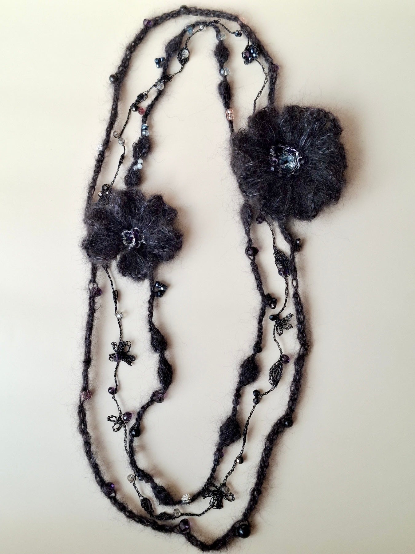 Hand Knitted Mohair Flower Necklace