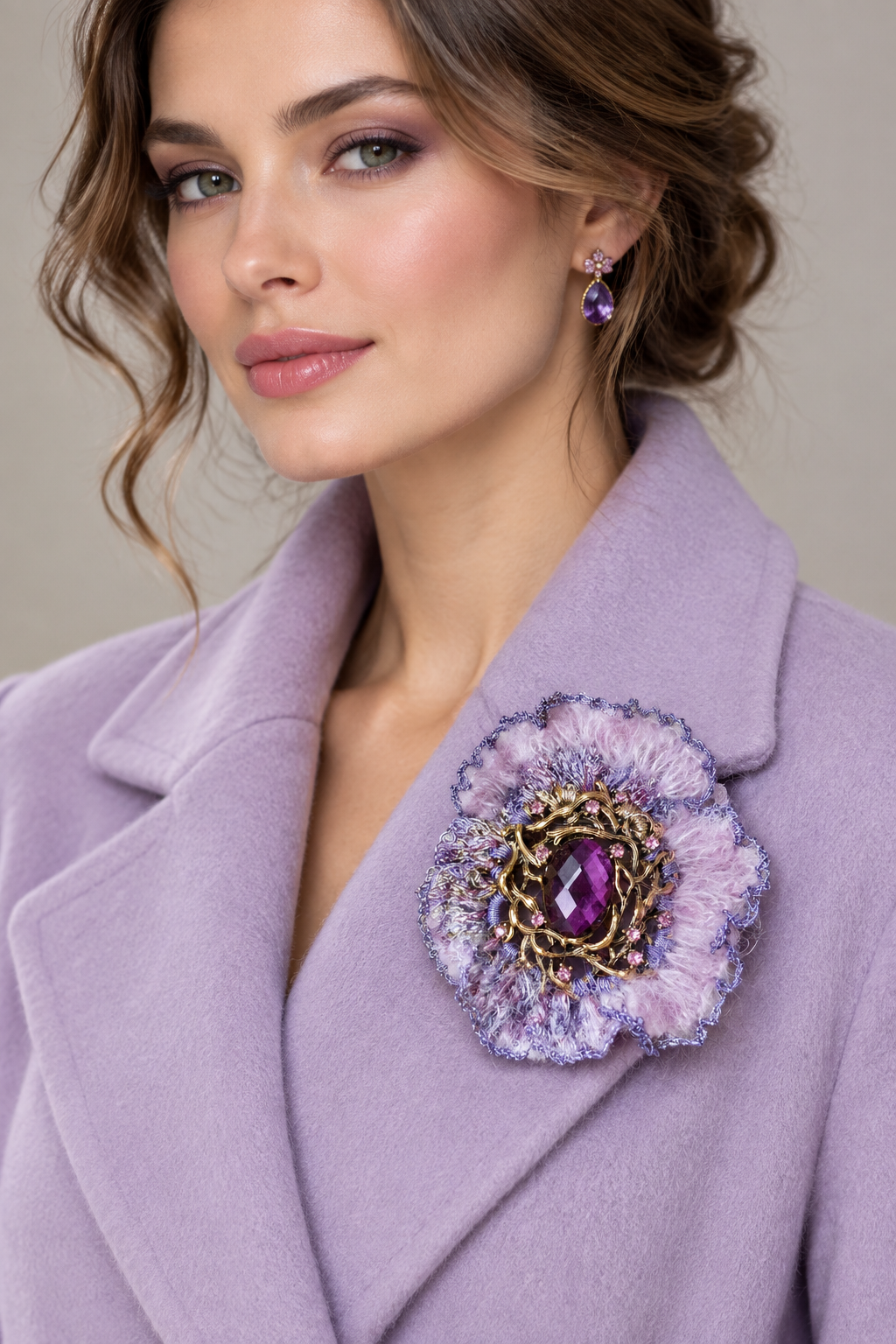 Mohair Brooch with Crystal