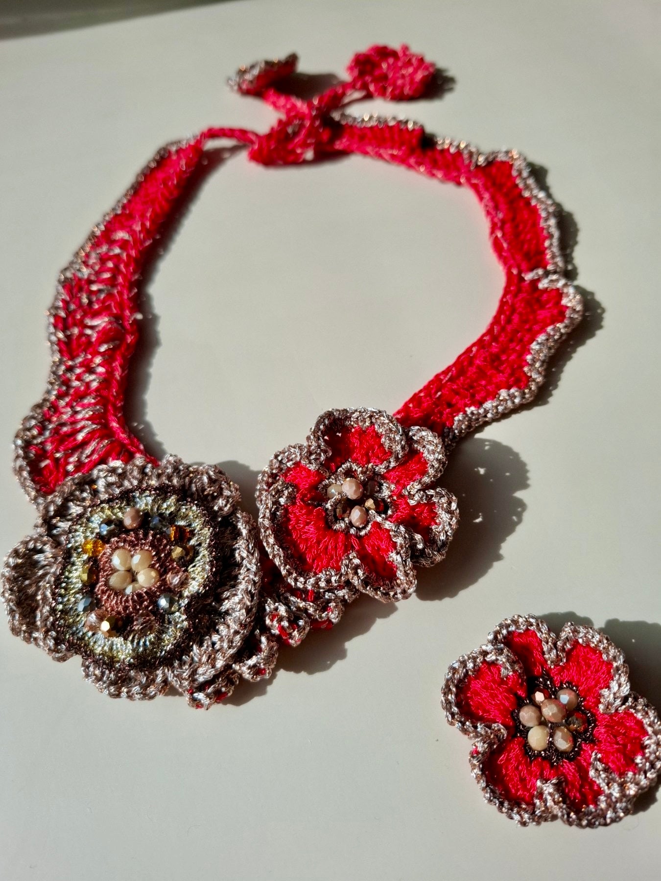 Coral Baroque Bloom – Handmade Statement Necklace with Missoni Silk