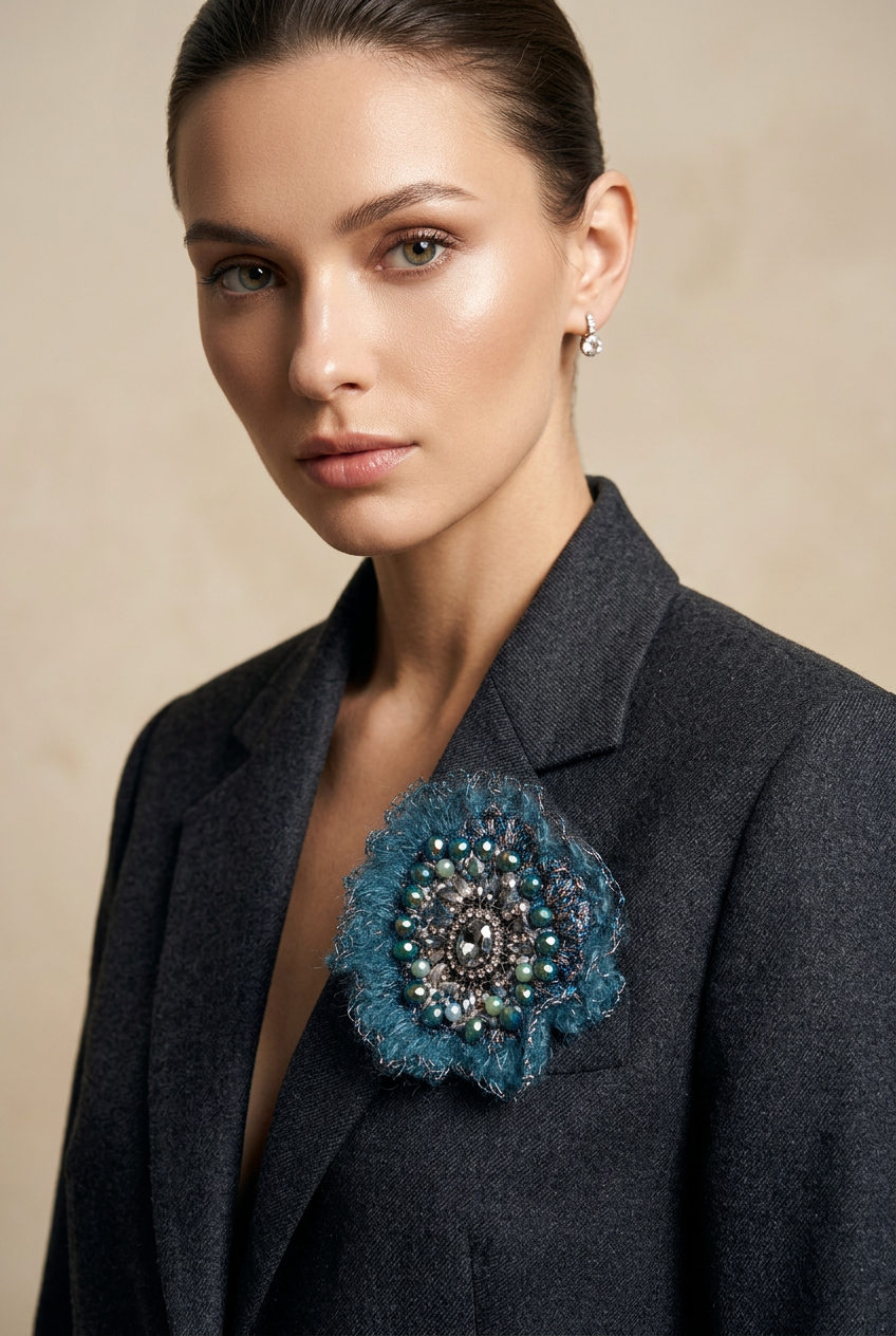 Mohair Brooch with structured center