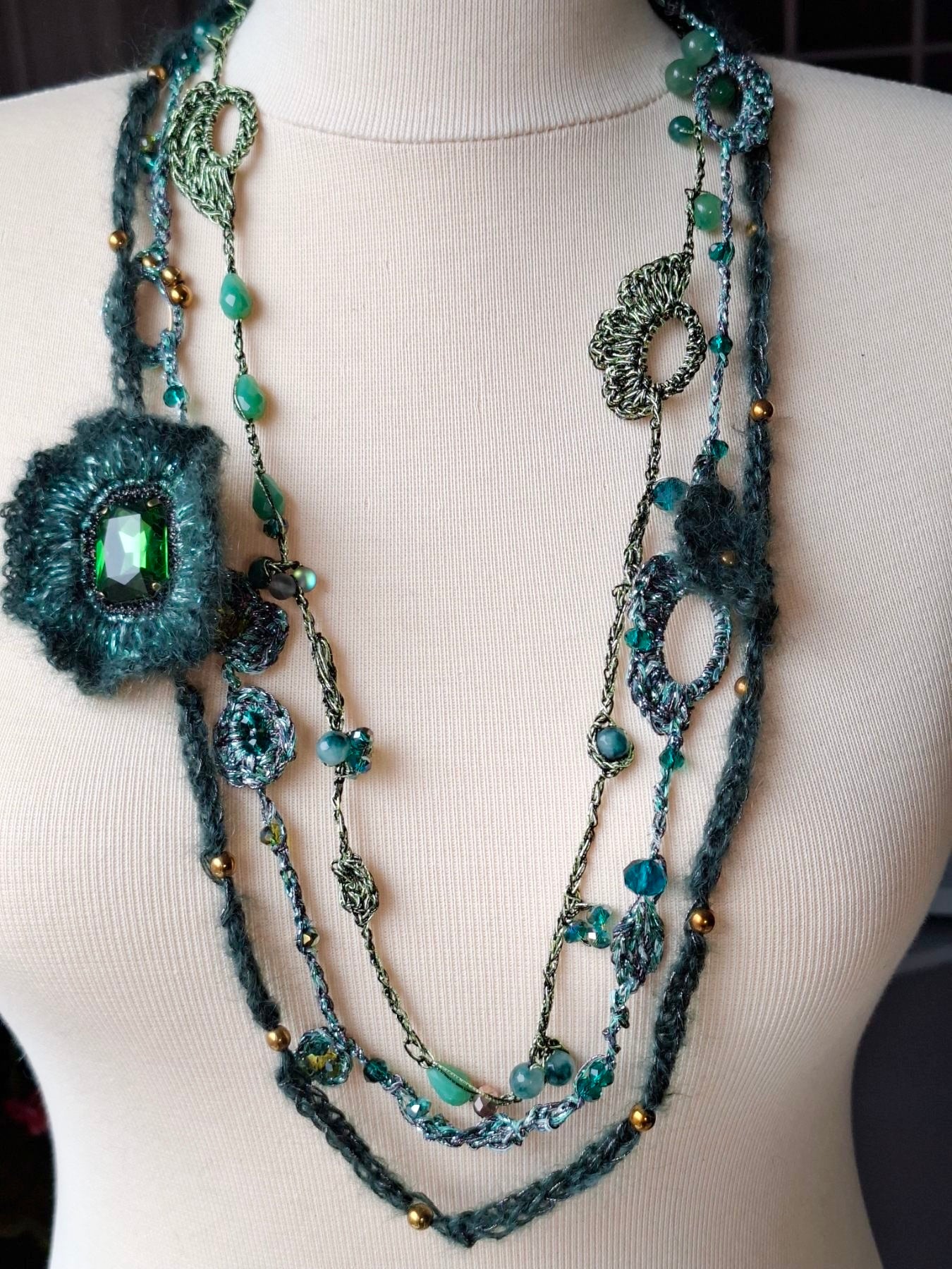 Emerald Coast Multi-Chain Necklace – Artistry in Greens & Blues