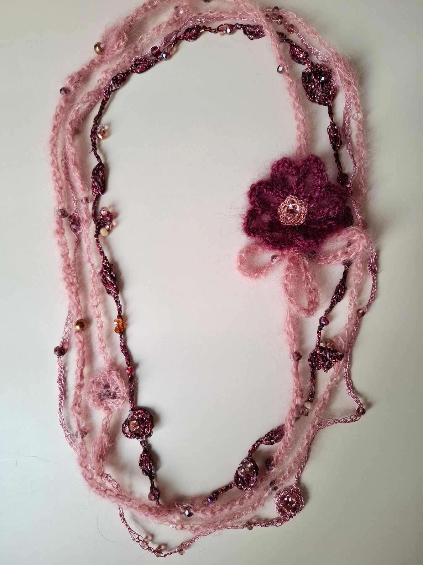 Rosy Silk Mohair Multi-Layer Necklace