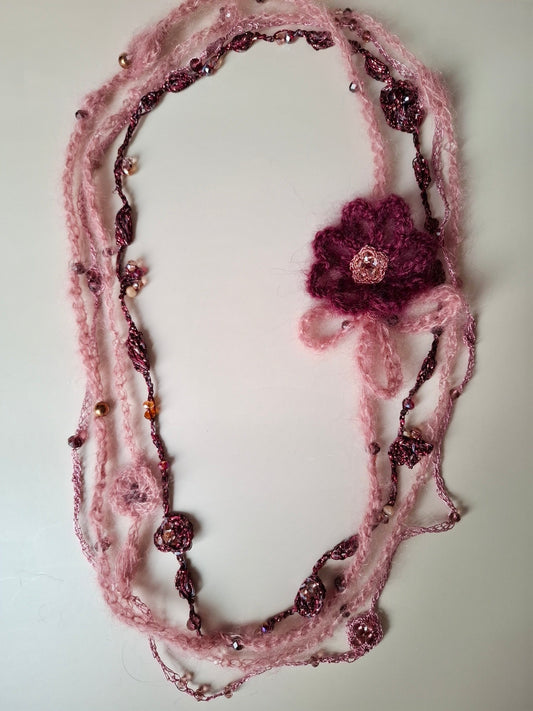 Rosy Silk Mohair Multi-Layer Necklace