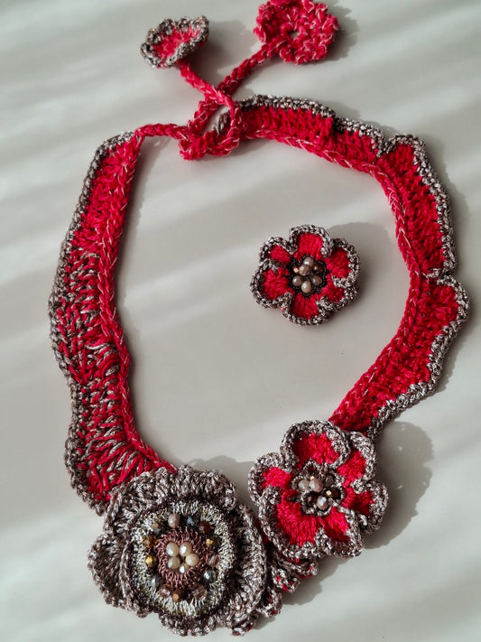 Coral Baroque Bloom – Handmade Statement Necklace with Missoni Silk
