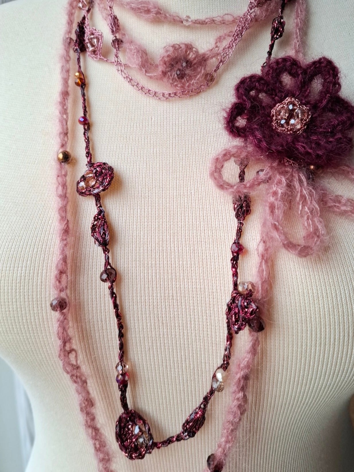 Rosy Silk Mohair Multi-Layer Necklace