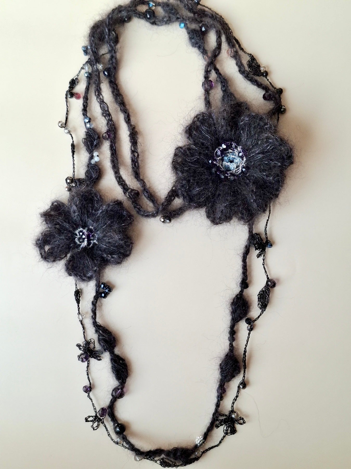 Hand Knitted Mohair Flower Necklace