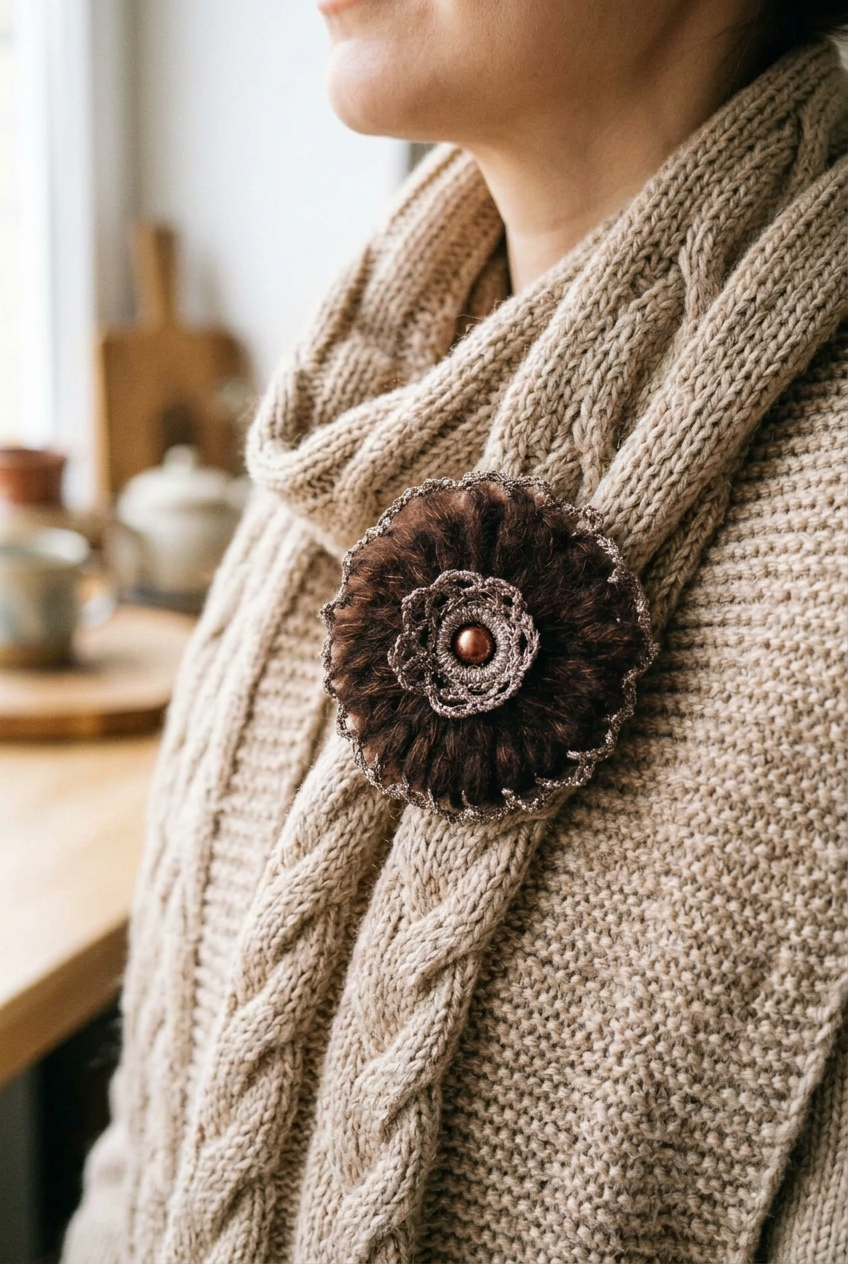 Dark Chocolate Mohair Brooch