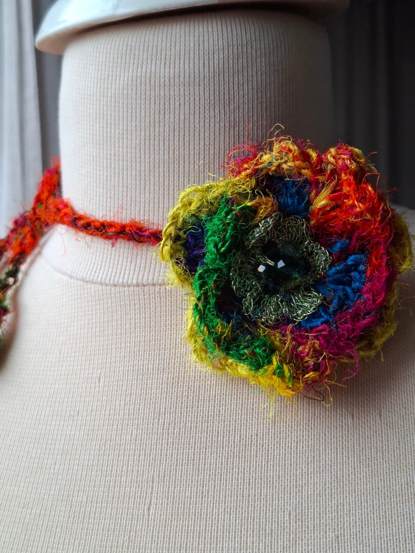 Rainbow Bloom Choker – Handmade Indian Silk Statement Necklace