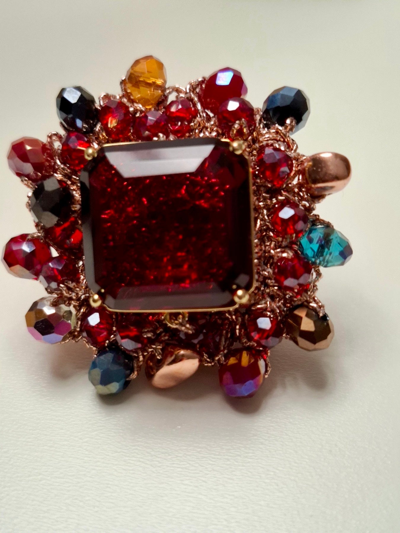 Red Crystal Statement Ring – Made to Order