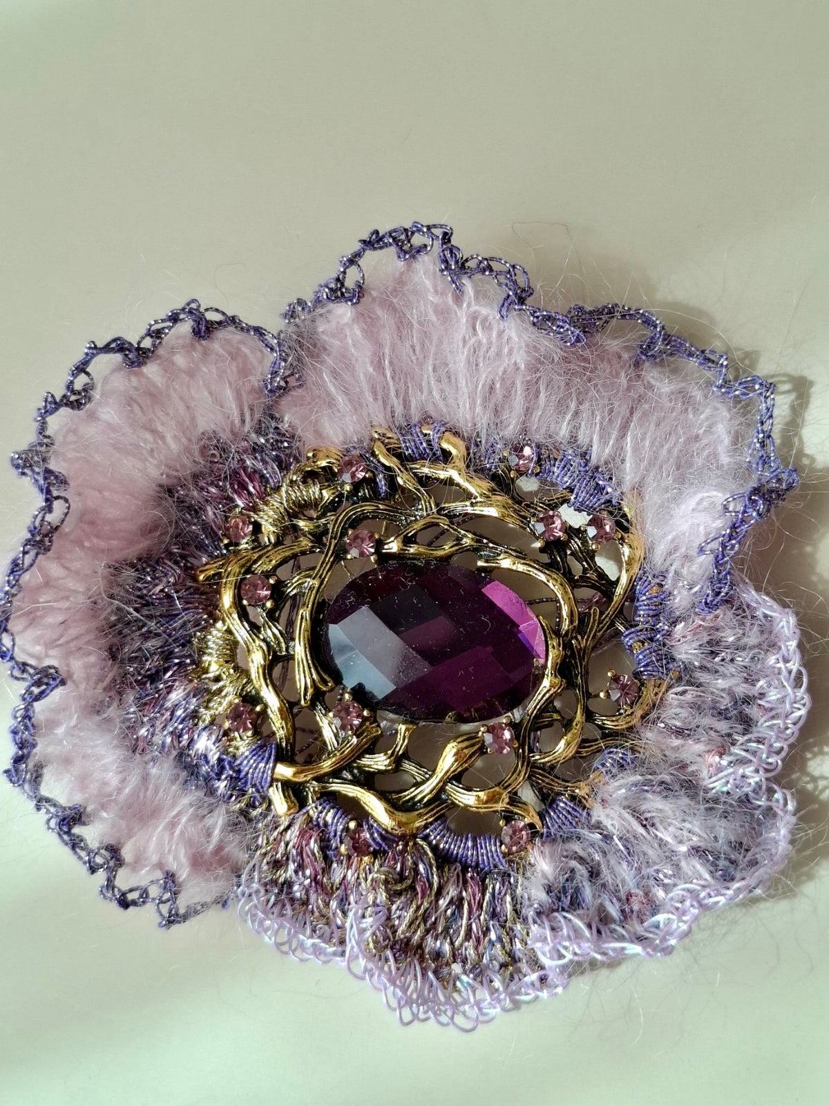 Mohair Brooch with Crystal